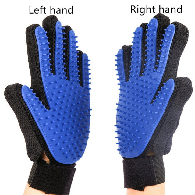 Stylish Blue Silicone Pet Grooming Glove with Rubber Feather for Dogs and Cats