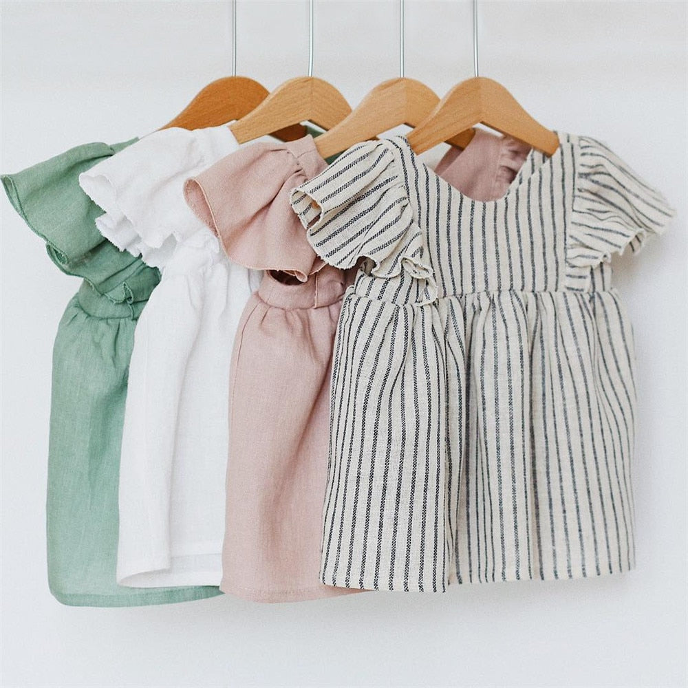 Cotton Linen Baby Girl Dresses for Summer, Cute A-Line Mini Dresses