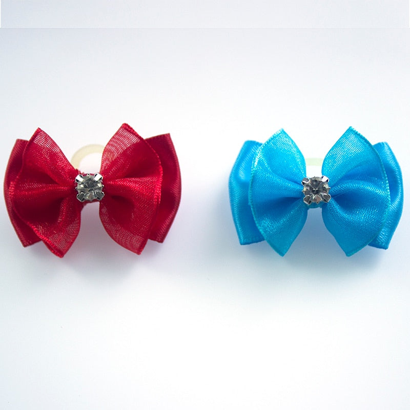 Stylish Pet Dog Hair Bows Set - 100pcs Handmade Rhinestone & Lace Grooming Accessories