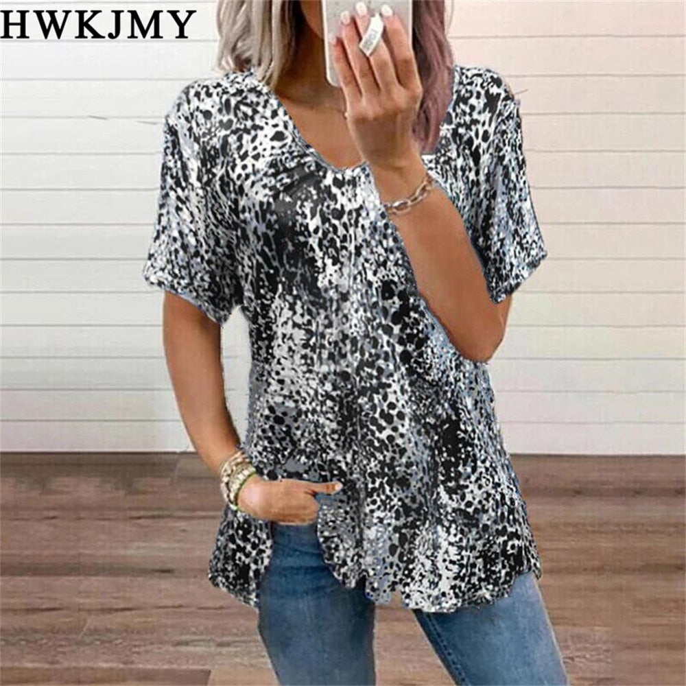 Women's Summer Floral V-neck Short Sleeve T-shirts