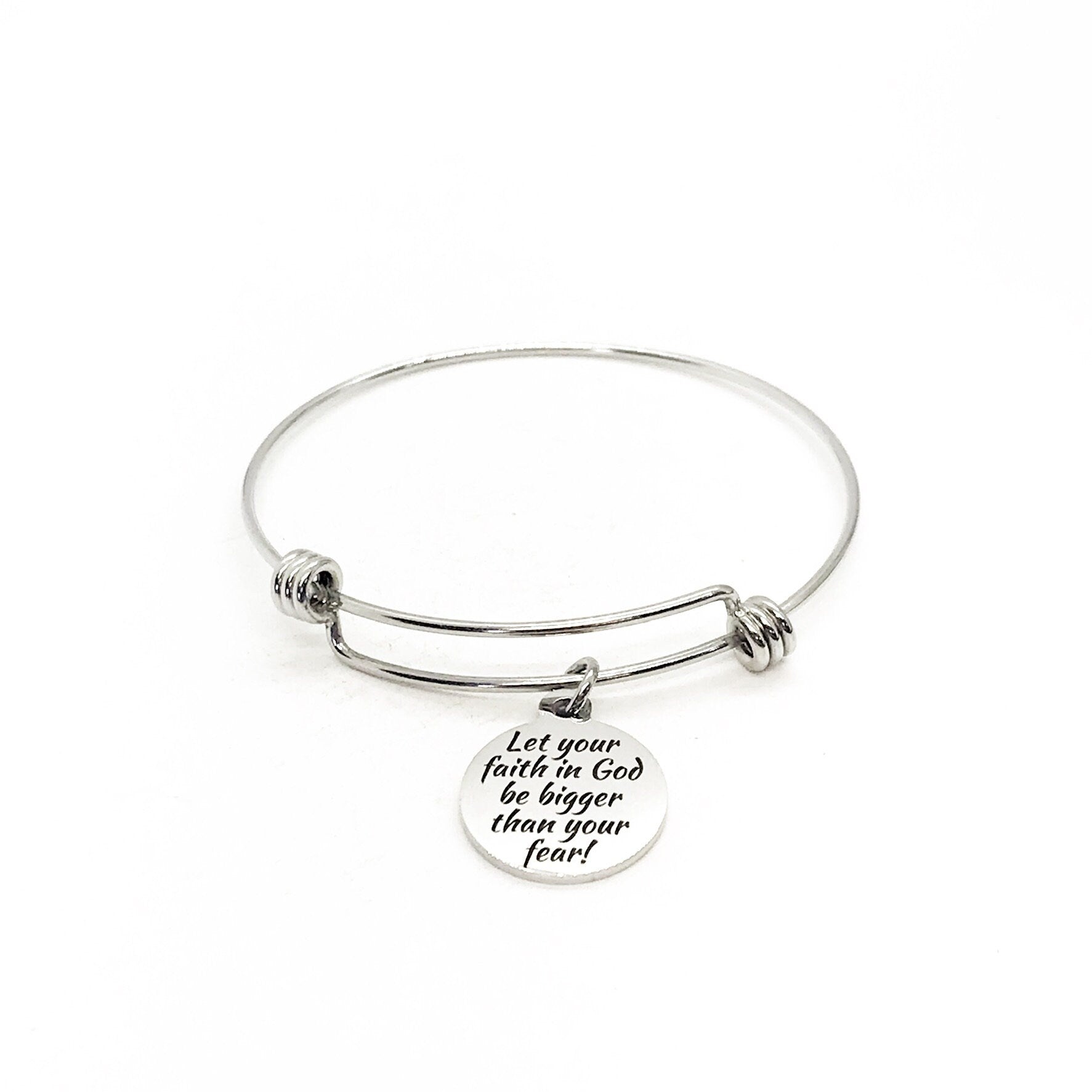 Faith-Inspired Stainless Steel Bangle with Engraved Charm