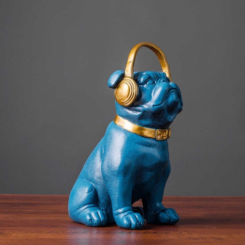 Elegant French Bulldog Statuette with Headphones
