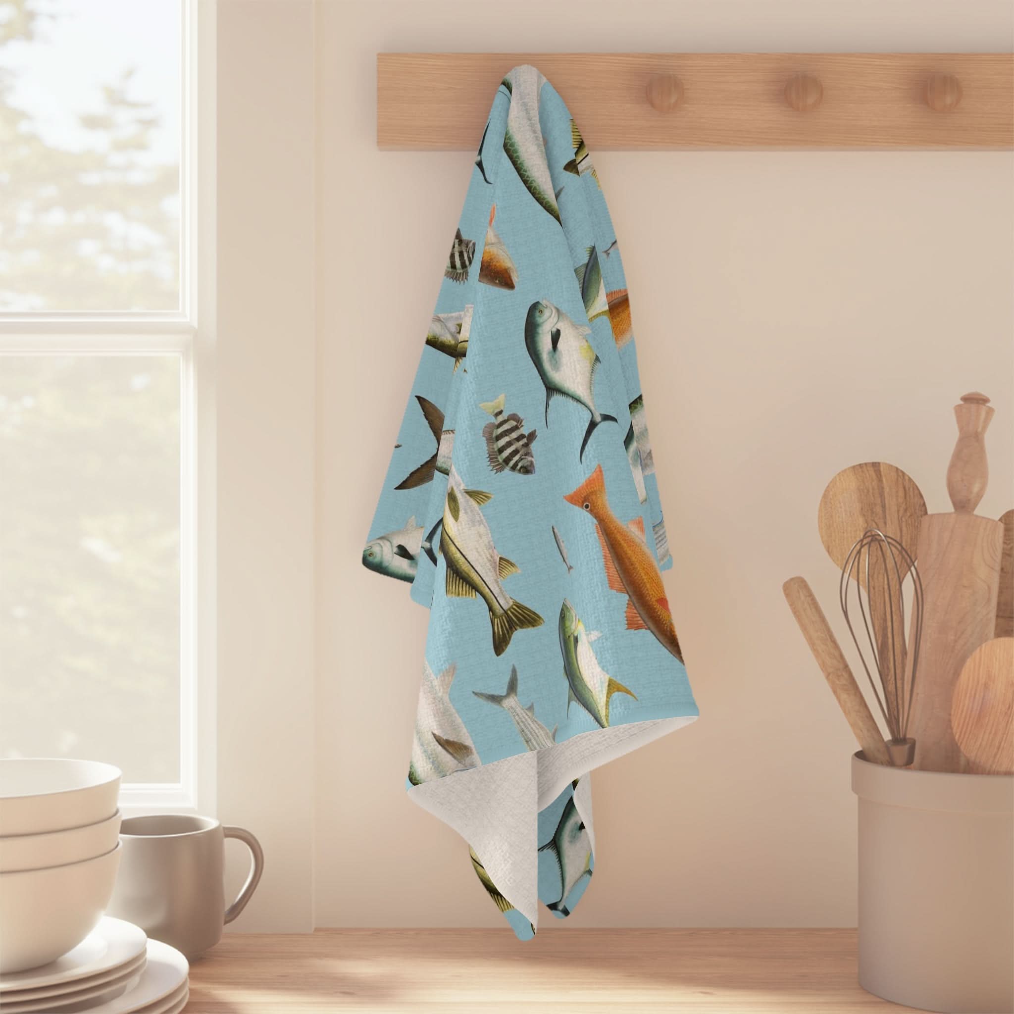 Vibrant Southern Flats Fish Blue Kitchen Towel