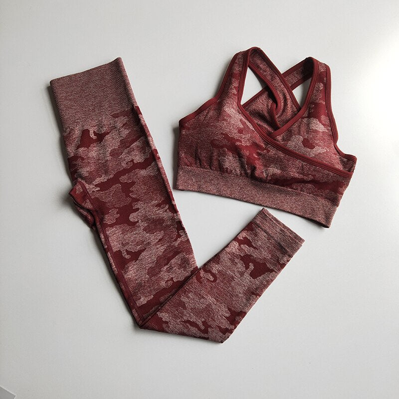 Camo Seamless Yoga Set for Women | High Impact Fitness Wear