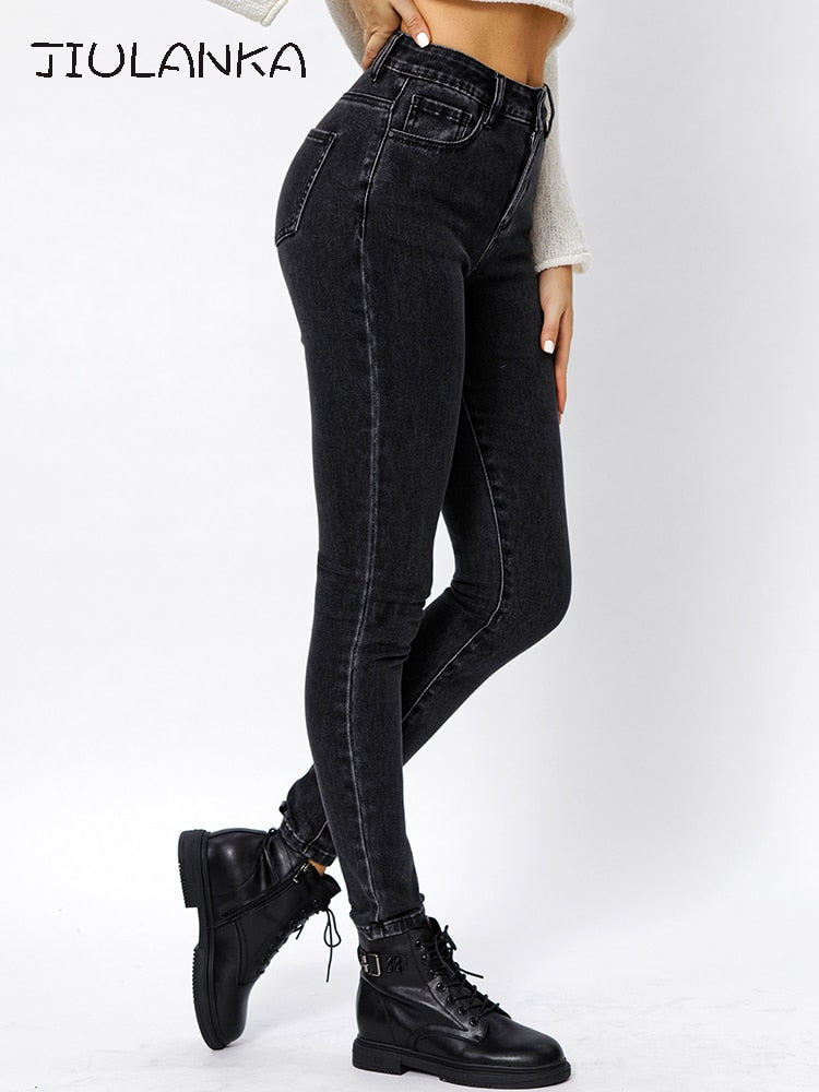 Women's High-Waist Skinny Jeans with Vintage Wash