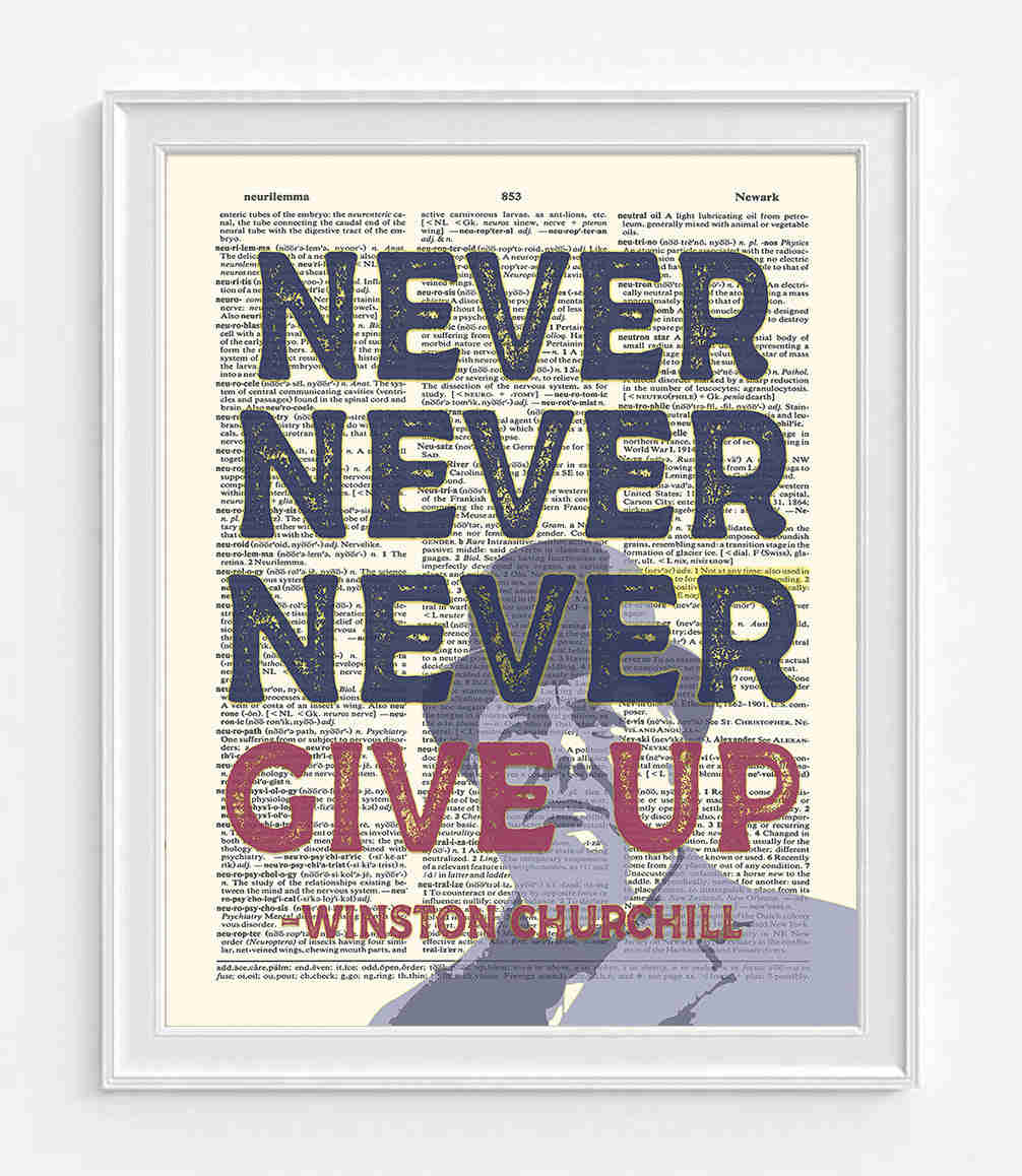 Inspirational Winston Churchill Quote Dictionary Art Print