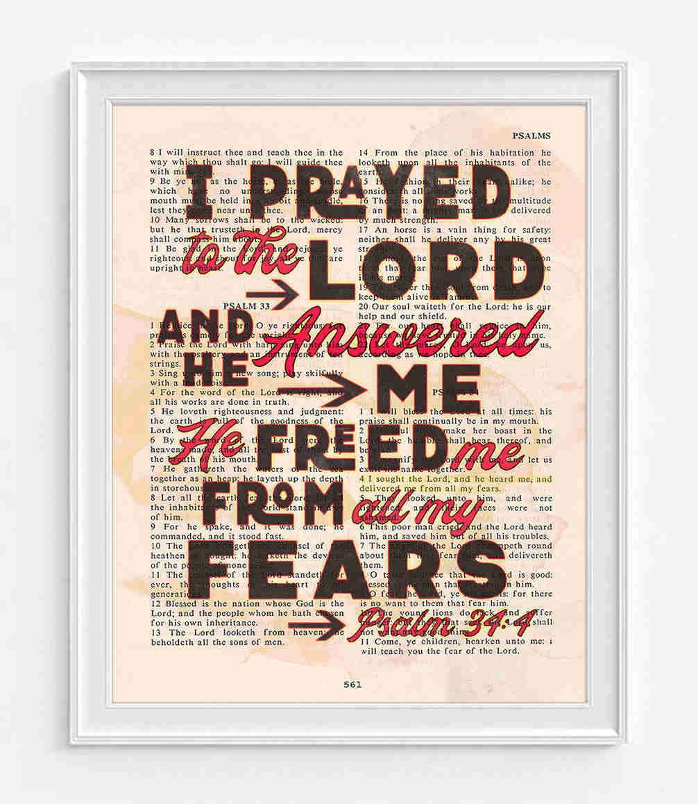 Psalm 34:4 Christian Art Print - Divine Encouragement