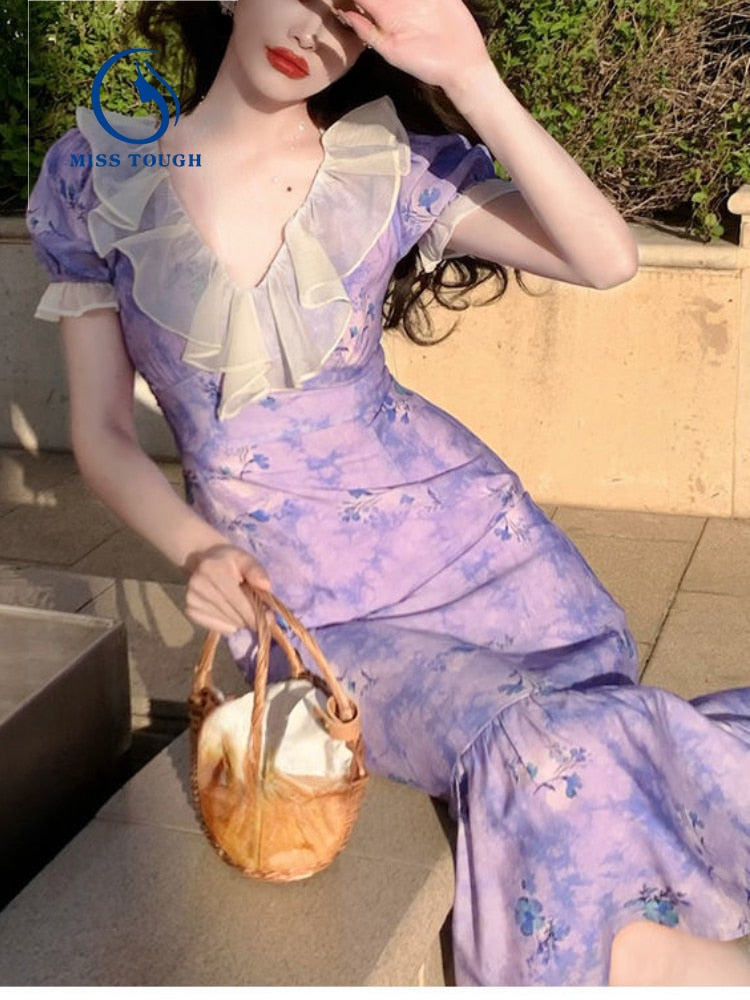 Elegant Floral Midi Dress for Women - Chic & Ruffled Summer Outfit 2023