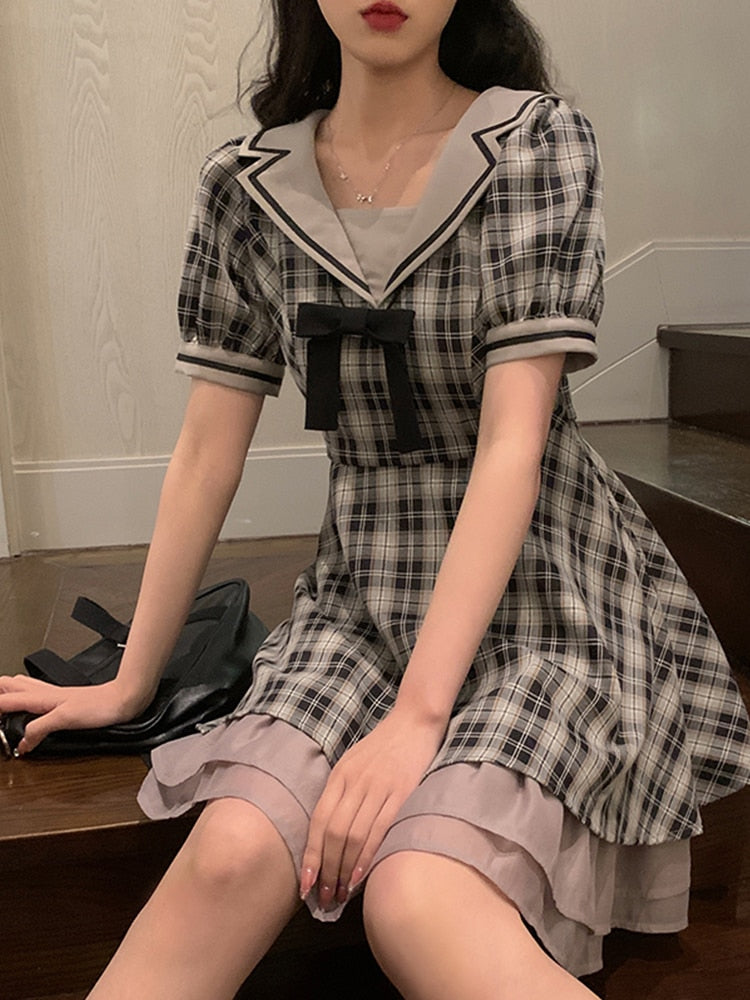 Vintage Plaid Mini Dress for Women - Chic & Slim Style for Summer 2023