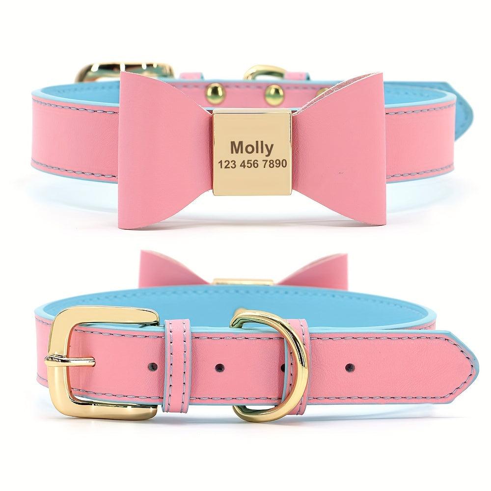 Luxury Personalized Leather Dog Collar with Engraved ID