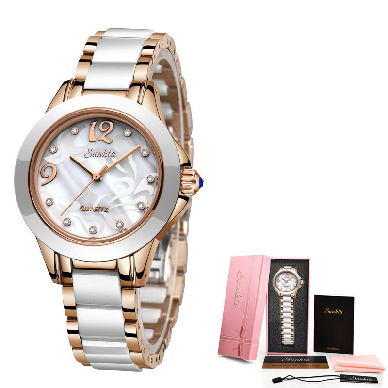 Elegant Ceramic Women's Watches with Waterproof Feature