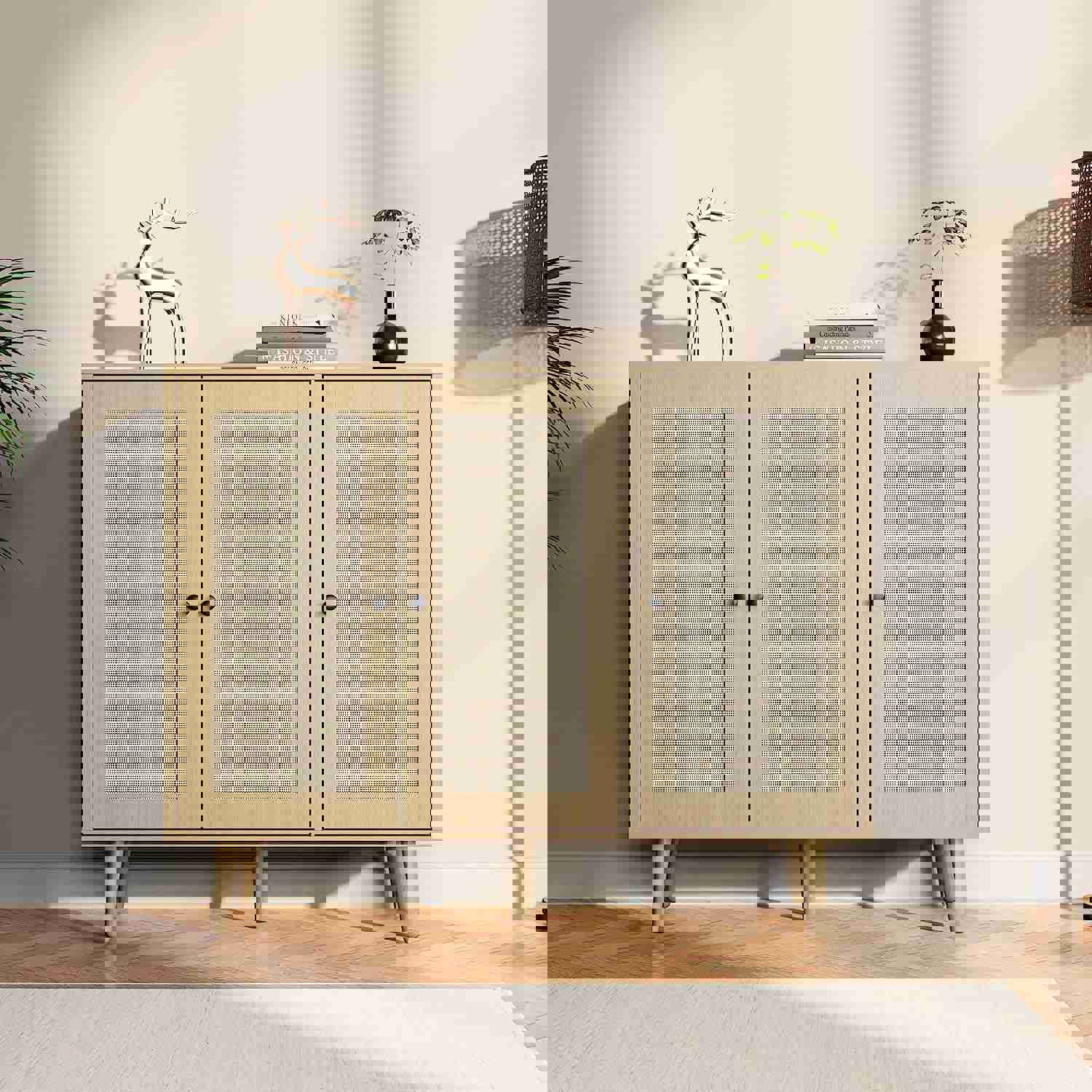 Elegant Rattan Buffet Cabinet with 3 Doors