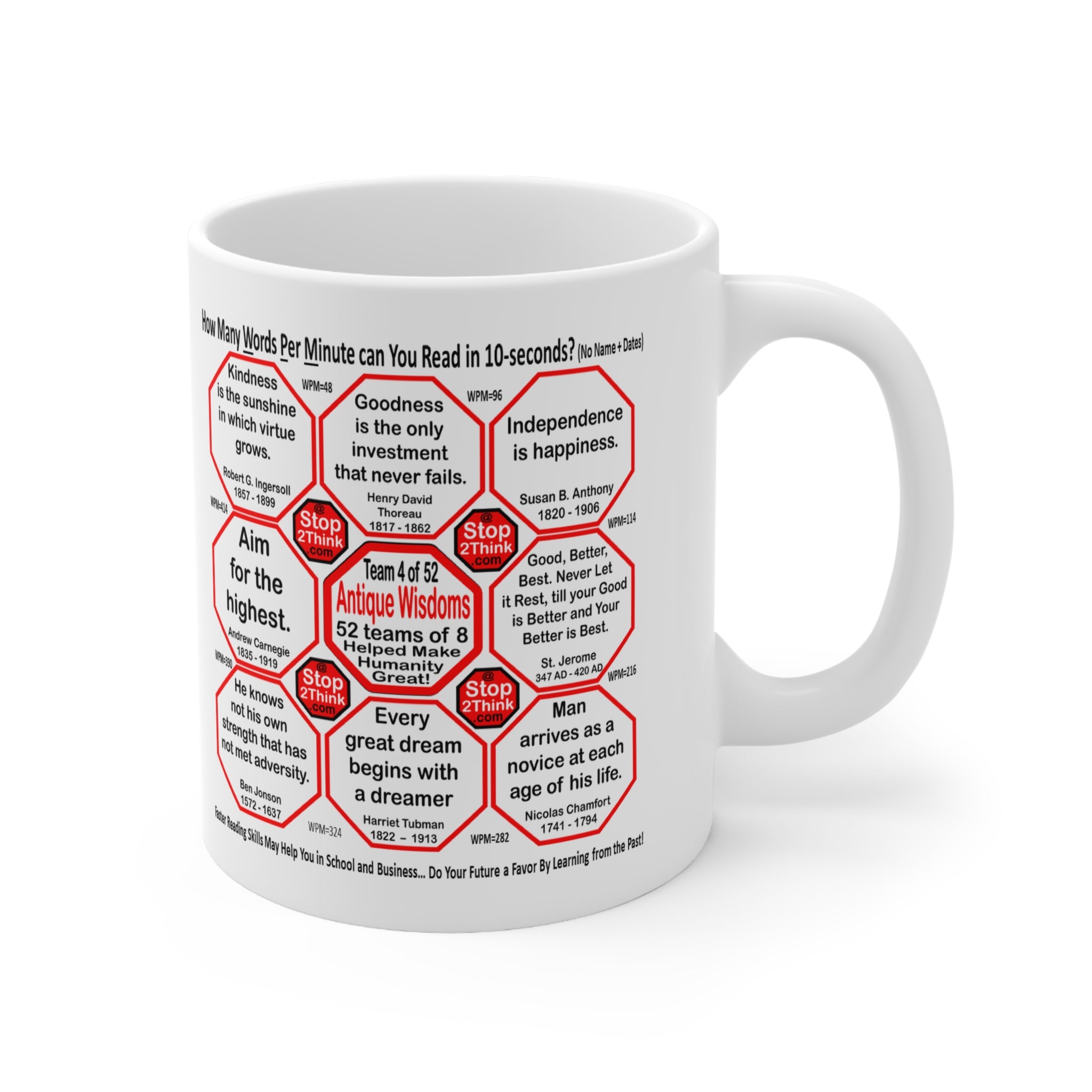 Speed Reading Challenge Mug - Test Your Reading Speed with Wisdom Quotes