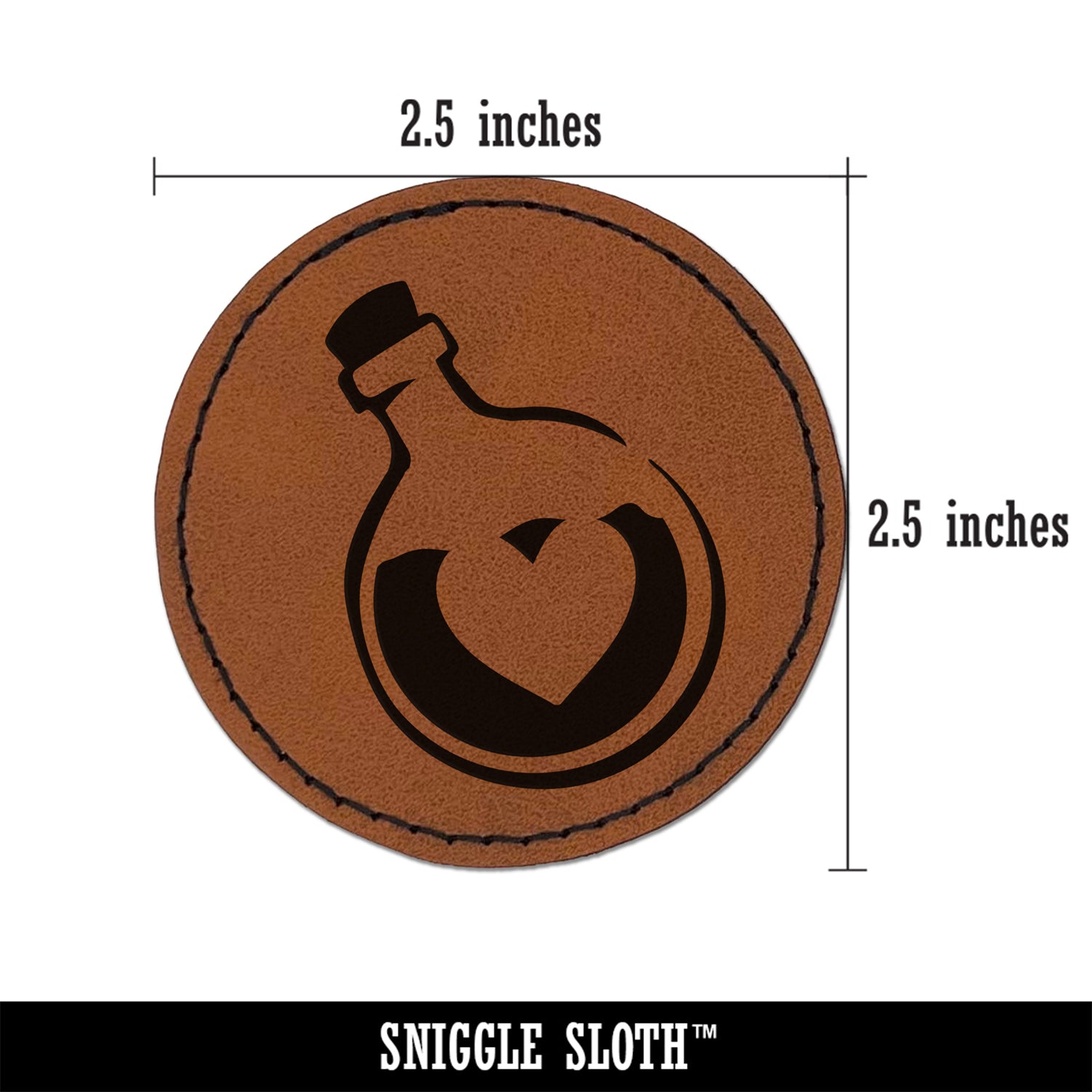 Heart Love Health Potion Bottle Round Iron-On Faux Leather Patch