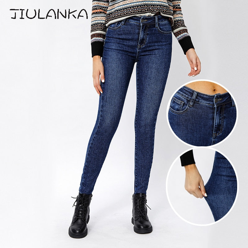Women's High-Waist Skinny Jeans with Vintage Wash