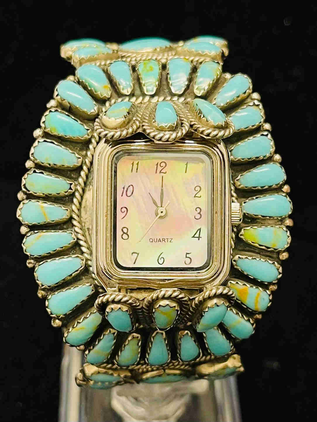 Vintage Sterling Silver Turquoise Cuff Watch for Women - LMB 1980s Style