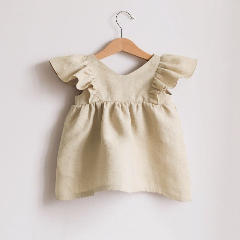 Cotton Linen Baby Girl Dresses for Summer, Cute A-Line Mini Dresses