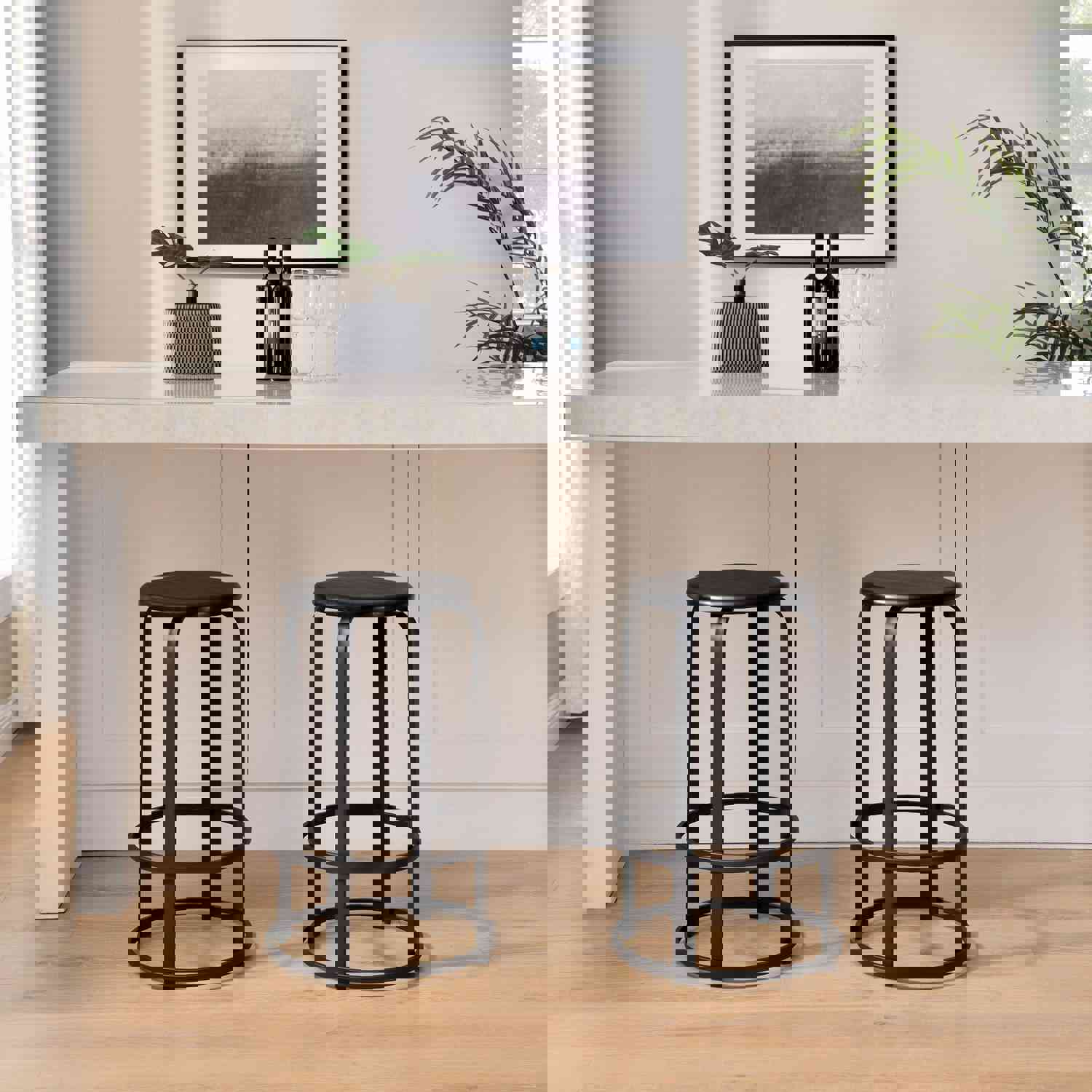 Colton 26" Modern Metal and Wood Bar Stool Set