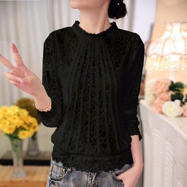 Elegant White Chiffon Lace Crochet Blouse for Women