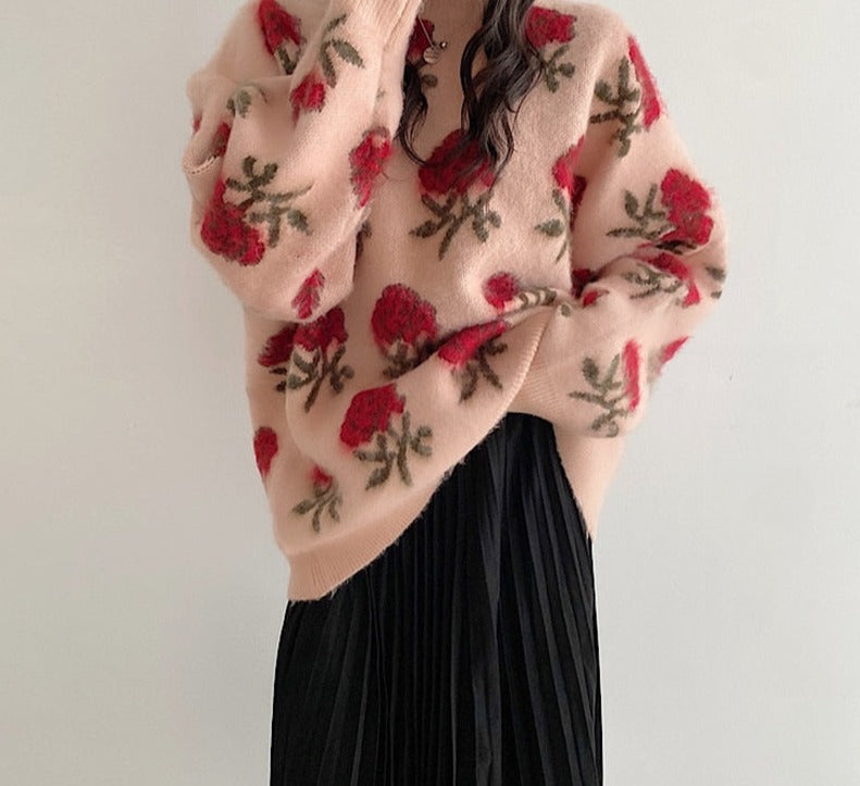 Stylish Women's O-Neck Sweater with Floral Print for Autumn 2023