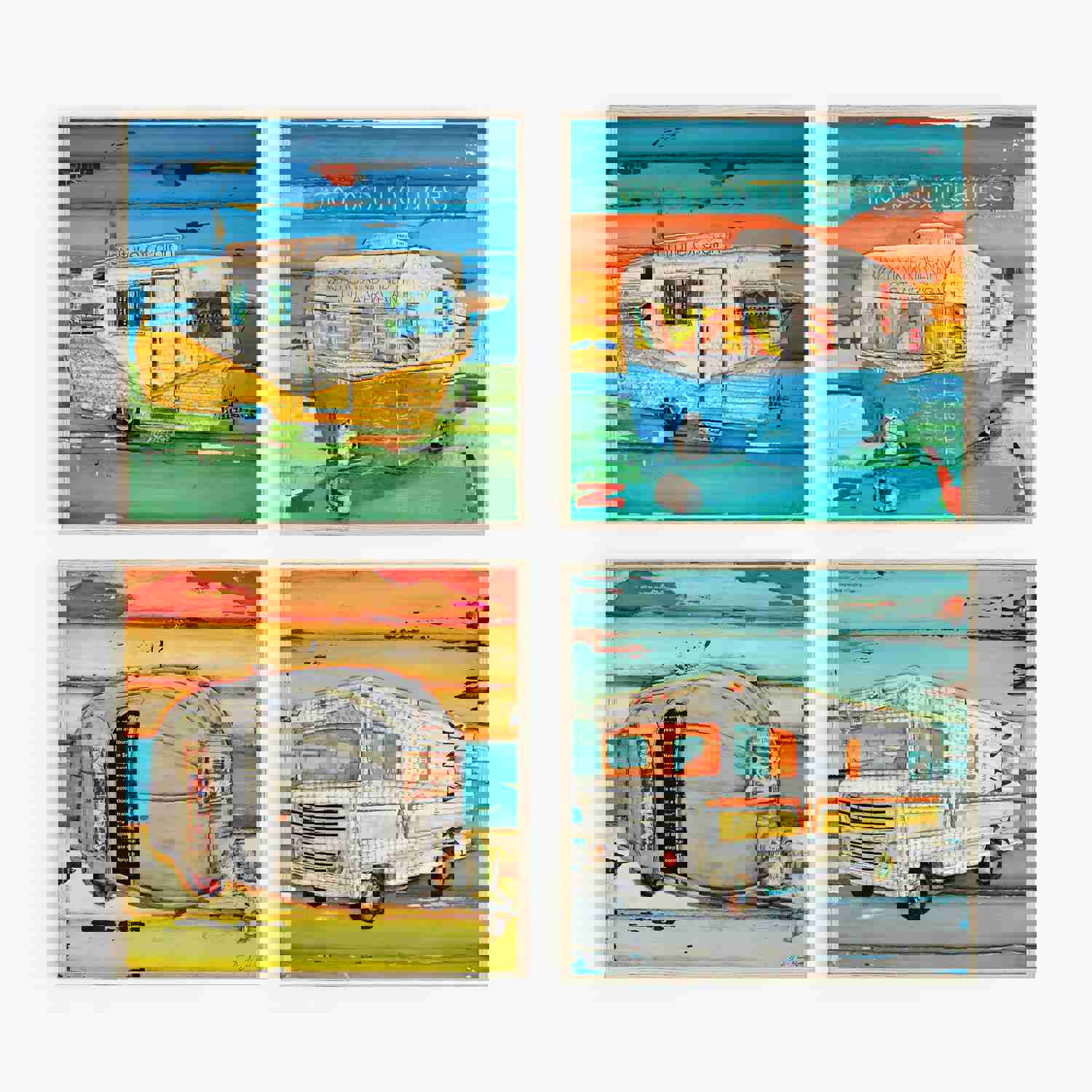Coastal Nautical Camper RV Square Art Print Set by Danny Phillips