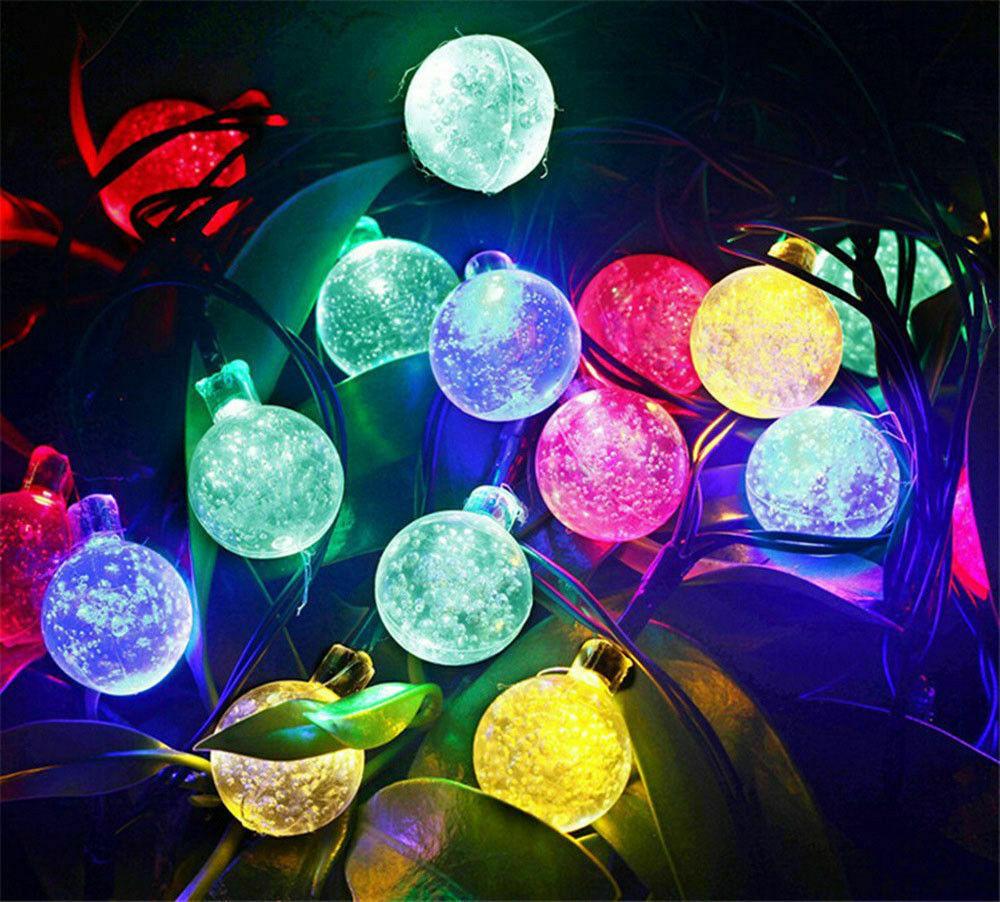 Multi-Colored Outdoor Solar LED Ball Lights, 17.5ft Waterproof String