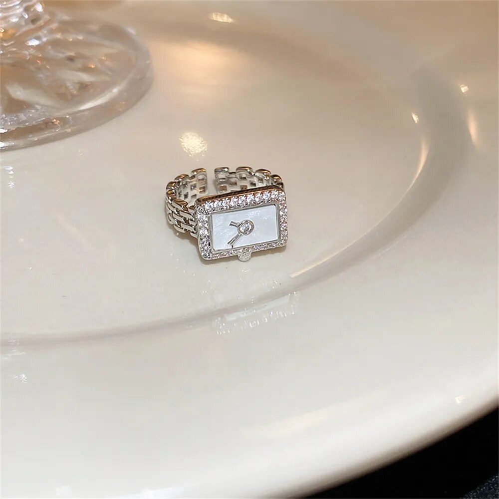 Stylish Timepiece Charm Clock-Shape Ring for Women