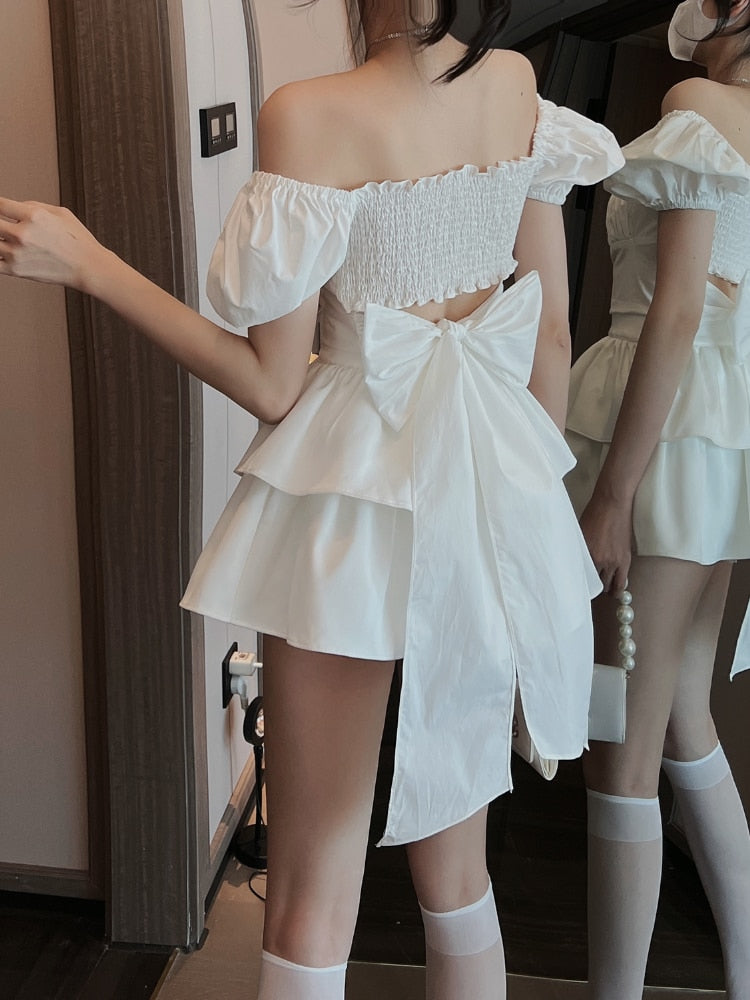 Stylish White Mini Party Dress with Ruffles for Women 2022