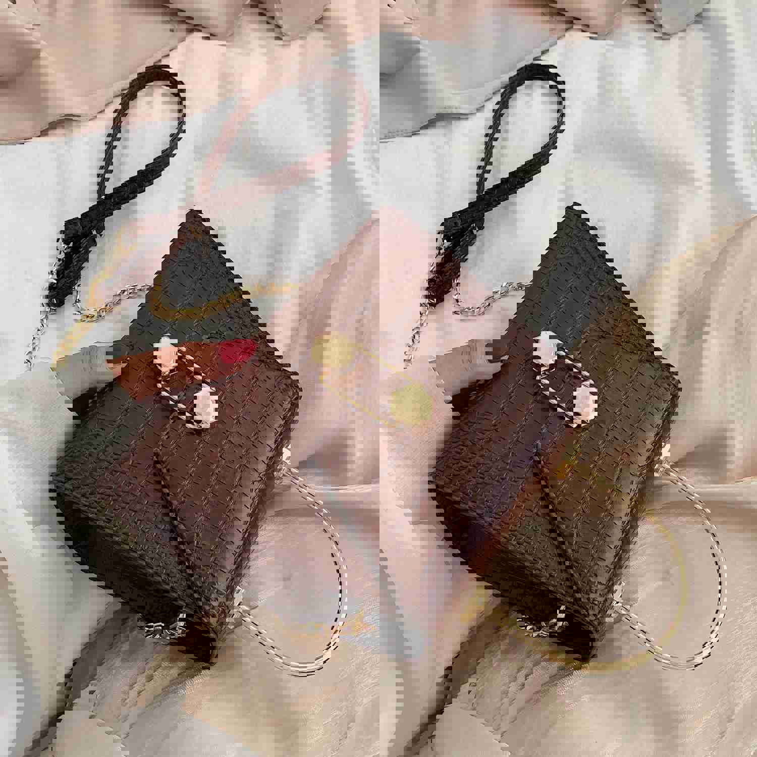 Stylish Stone Pattern PU Leather Crossbody Bag for Women 2023