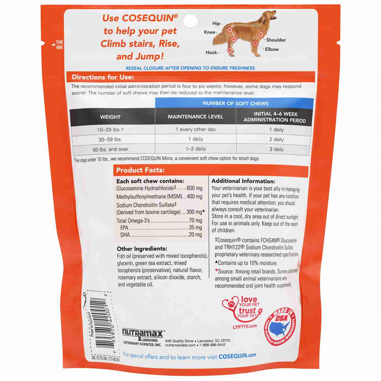 Cosequin DS with MSM & Omega-3 for Dogs Joint Health, 60ct Soft Chews, 3-pack