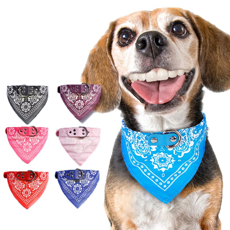 Premium Adjustable Dog Bandana Leather Collar - Soft Print Design