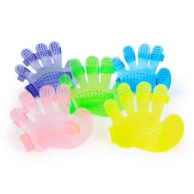 Stylish Blue Silicone Pet Grooming Glove with Rubber Feather for Dogs and Cats