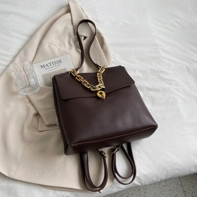Kukombo Women's Fashion Backpack, PU Leather with Chain Detail