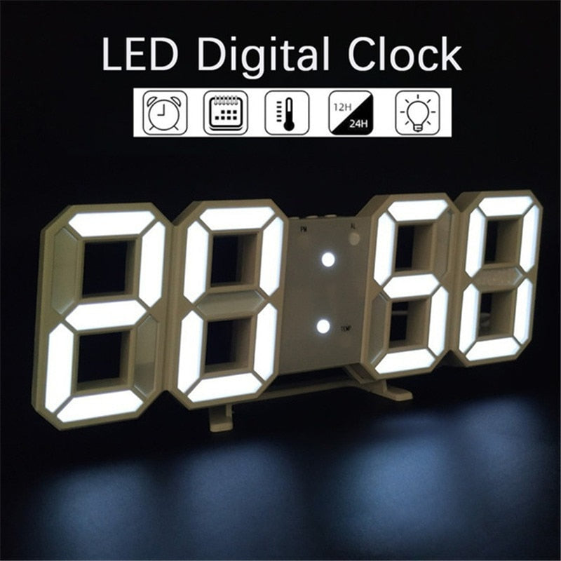 3D LED Digital Clock with Memory Battery, Glowing Night Mode