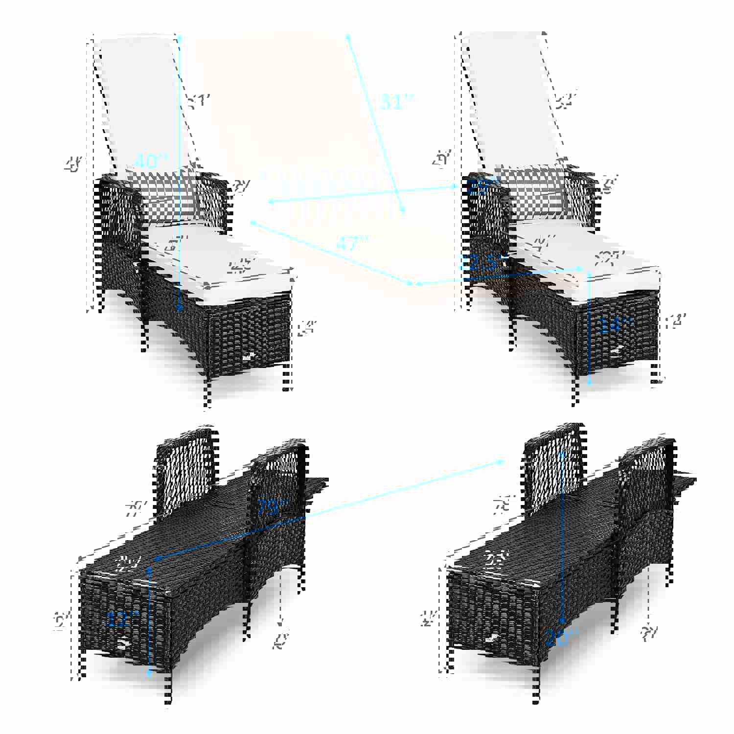 Adjustable Outdoor Wicker Lounge Chair with Cushion