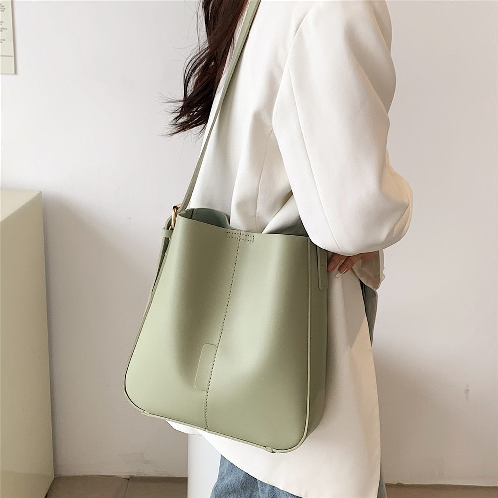 Kukombo Trendy Wide Strap Bucket Bag for Women