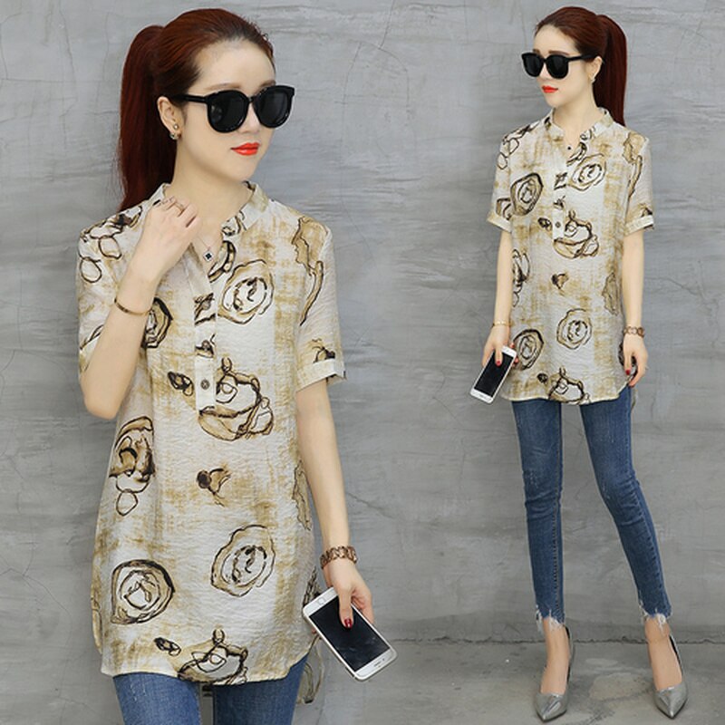Stylish Chiffon Women's V-Neck Blouse with Short Sleeves