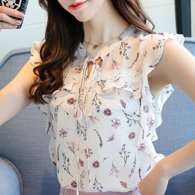 Stylish Summer Sleeveless Chiffon Blouse with Butterfly Sleeves