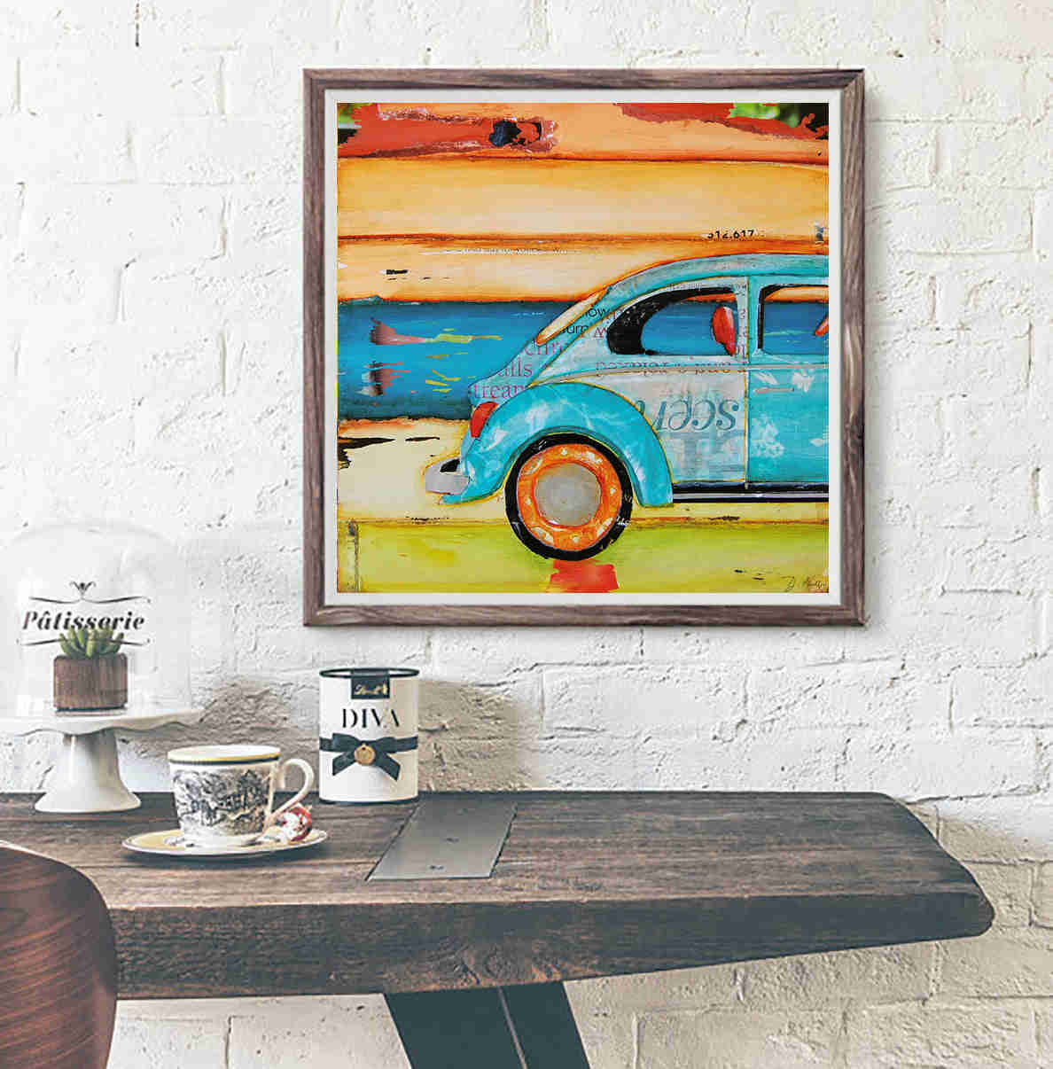 Volkswagen Bug Beach Art - Mixed Media Collage Print by Danny Phillips