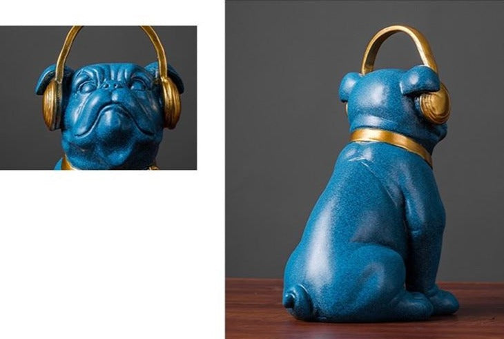 Elegant French Bulldog Statuette with Headphones