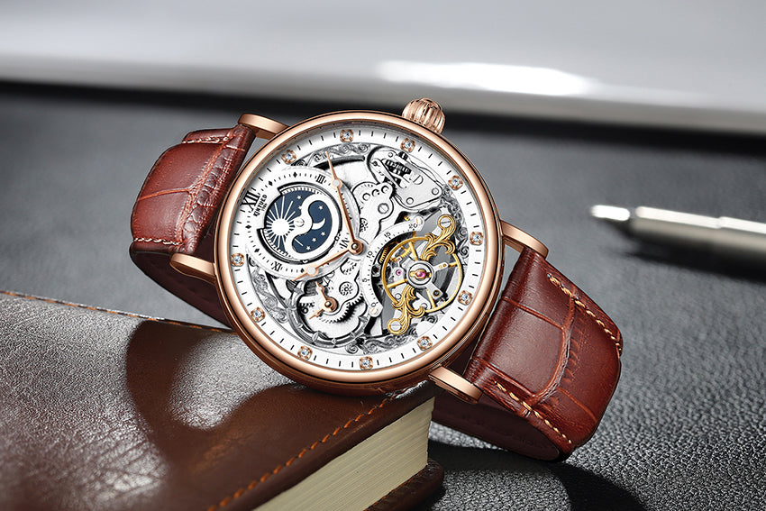 KINYUED Swiss Mechanical Watch with Double Calendar