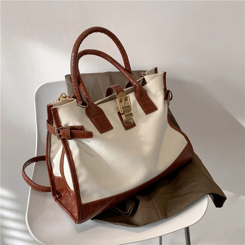 Kukombo Trendy Patchwork Canvas Tote Bag for Women