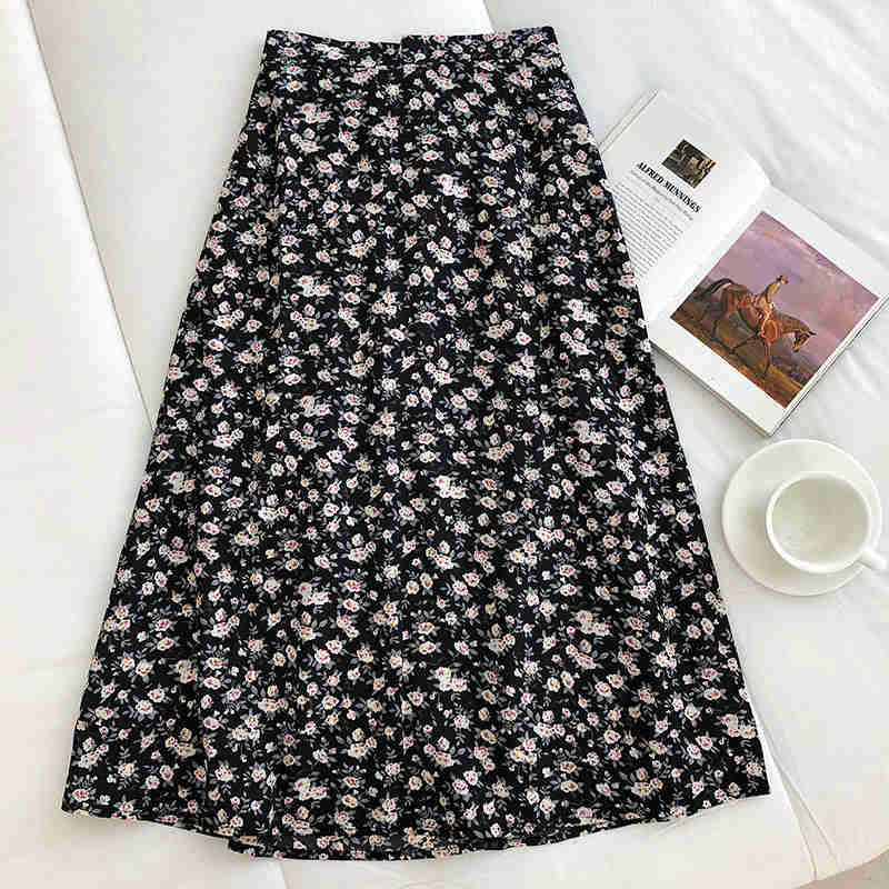 Kukombo Women's High-Waist Vintage Floral Skirt
