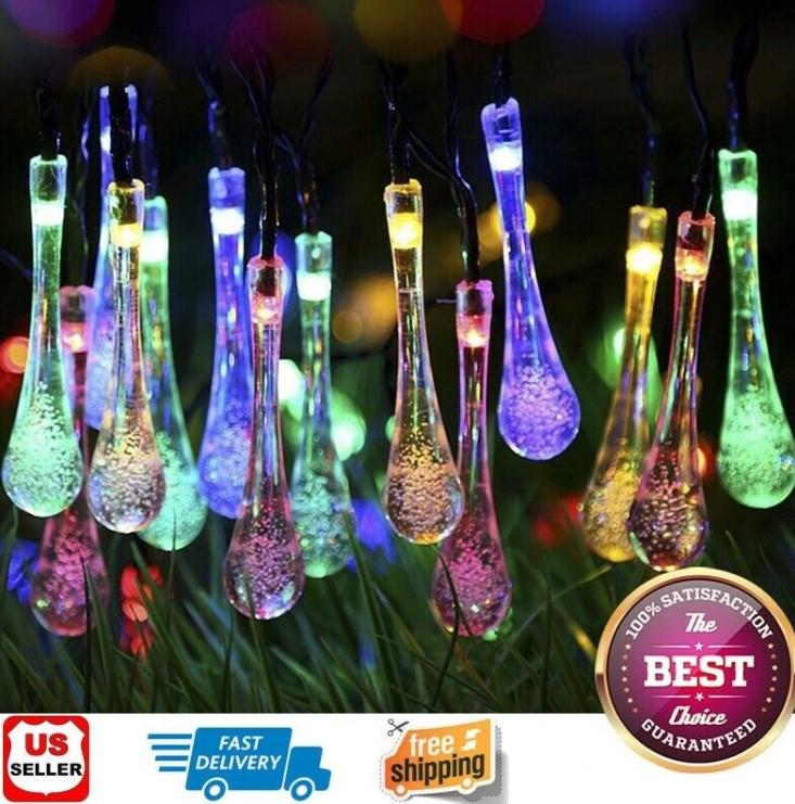Solar-Powered Multi-Color Raindrop String Lights