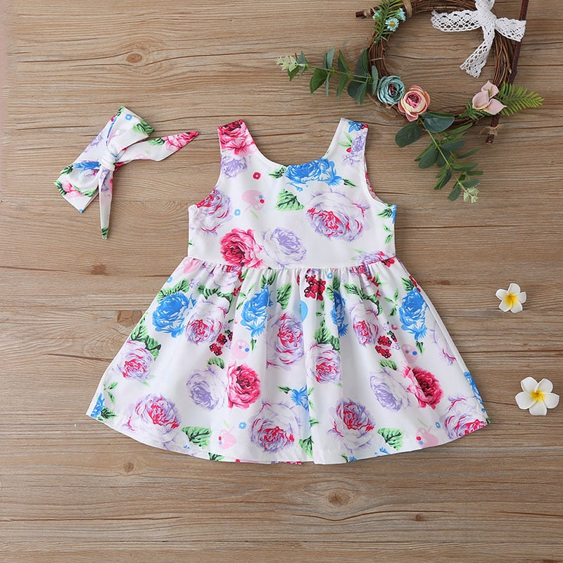 Summer Floral Ball Gown Dress for Girls with Embroidery Detail