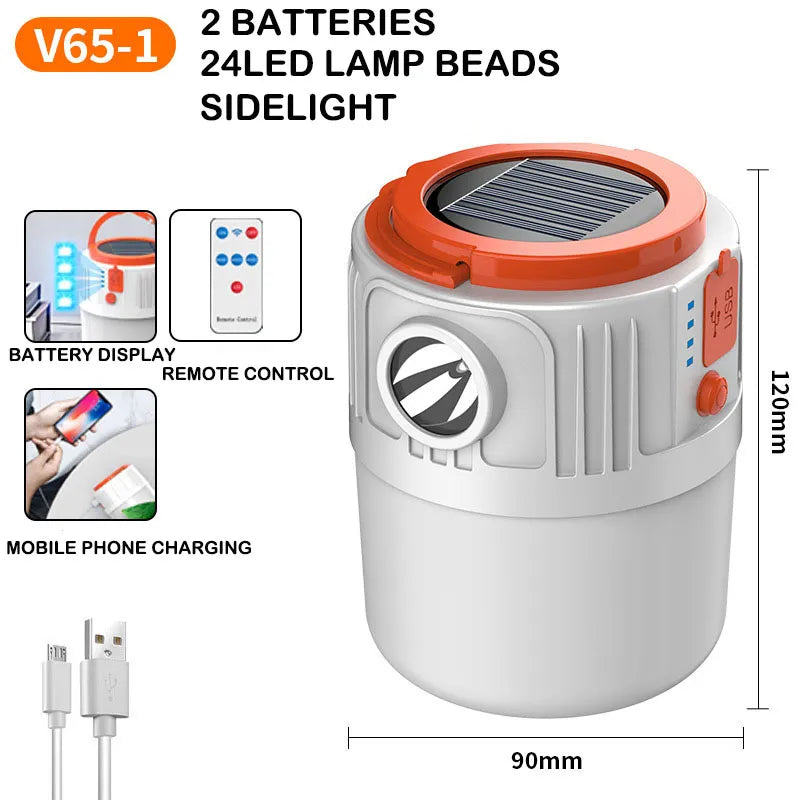 Solar-Powered Camping Lantern with USB Charging and Remote Control