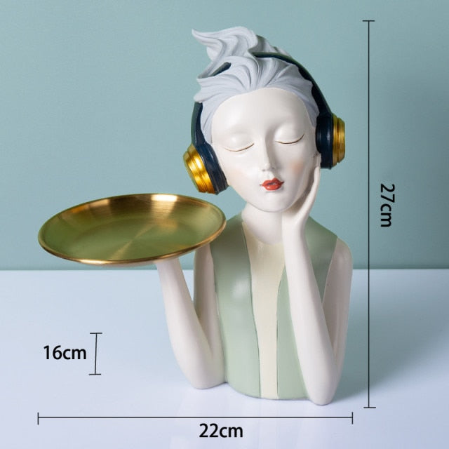 Elegant Headphone Girls Statue for Home Decor