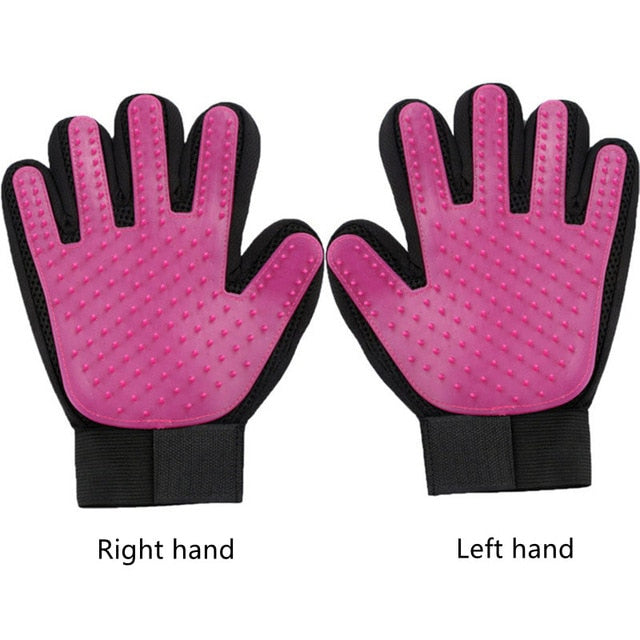 Stylish Blue Silicone Pet Grooming Glove with Rubber Feather for Dogs and Cats