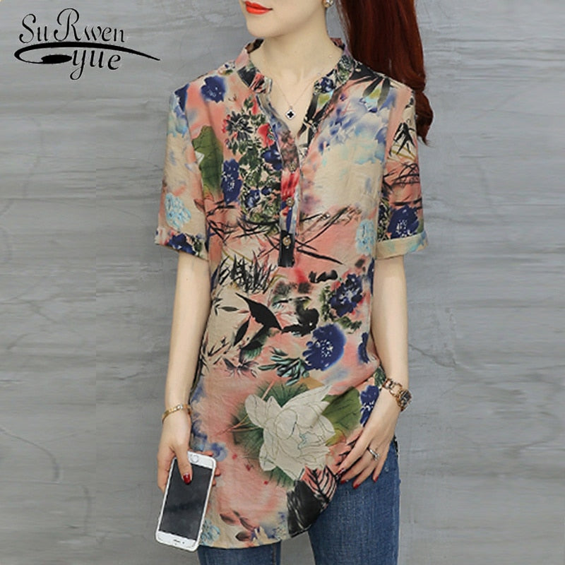 Stylish Chiffon Women's V-Neck Blouse with Short Sleeves