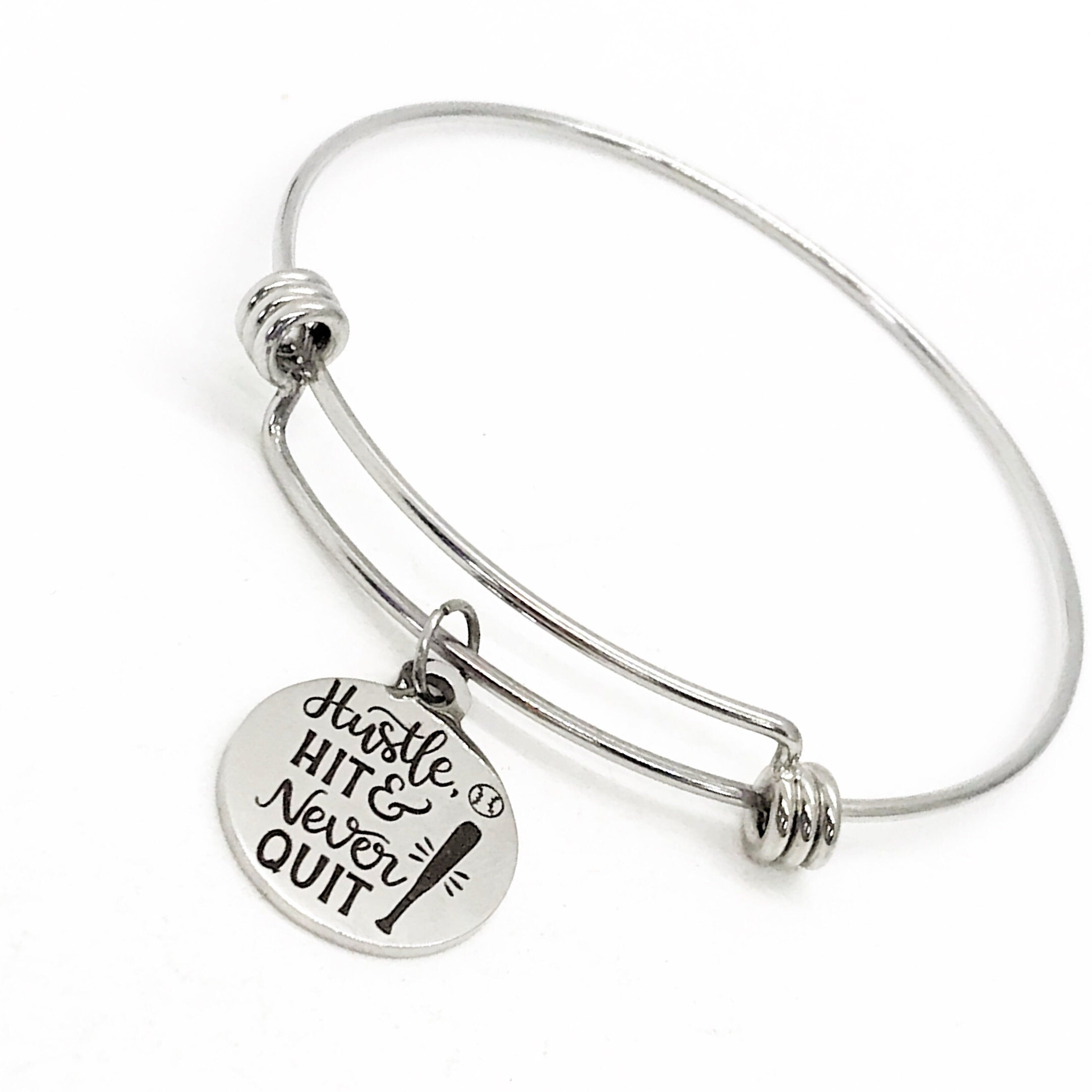 Stainless Steel Softball Bracelet with Engraved Charm